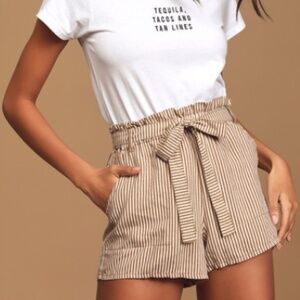 Rhythm.Hastings Tan Striped Paper Bag Waist Shorts